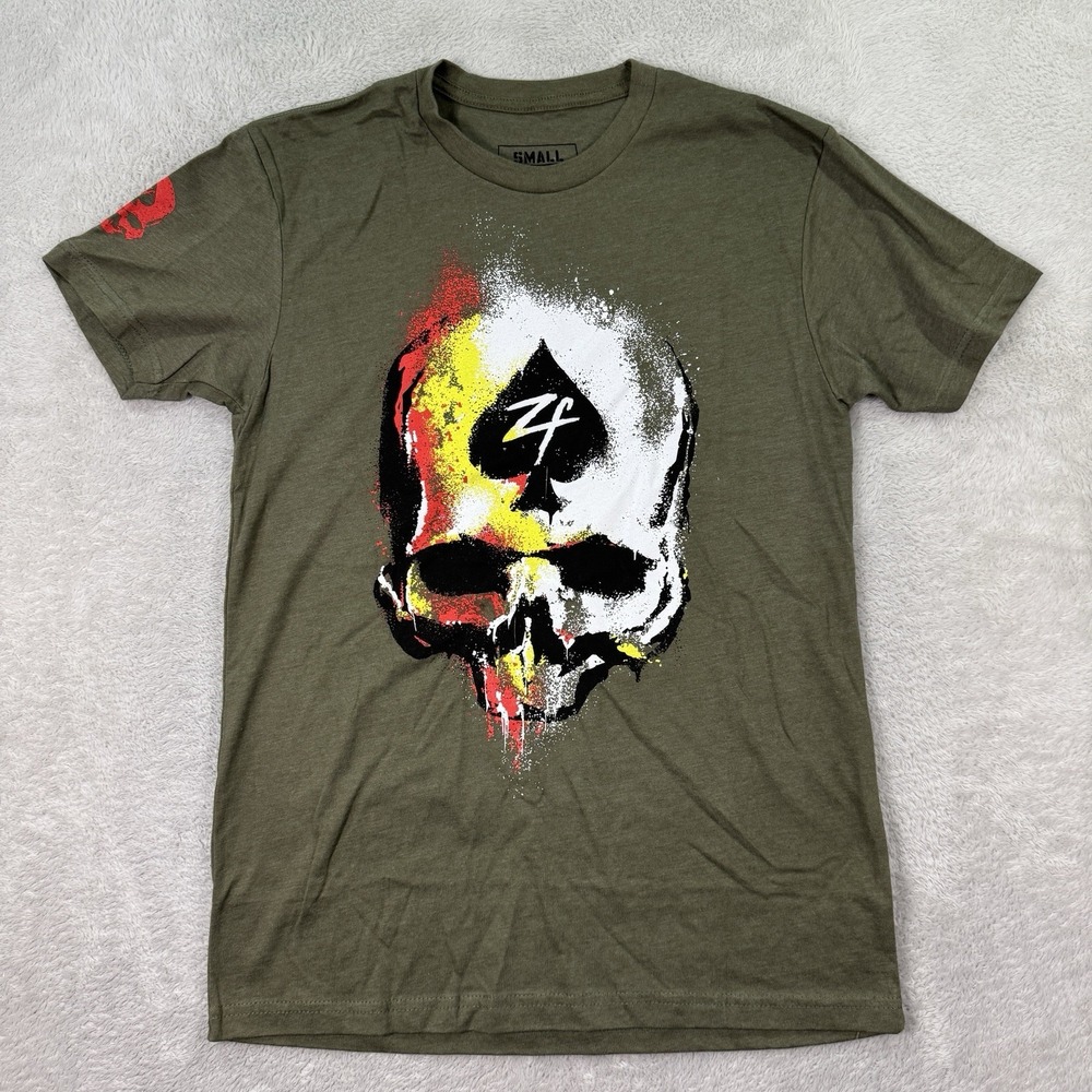 NEW Zero Foxtrot T-Shirt Mens Small Army Green Skull ZF Logo Graffiti Red Yellow